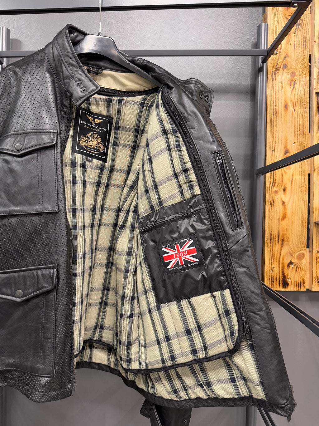 Black-Cafe London Leather Motorcycle Jacket